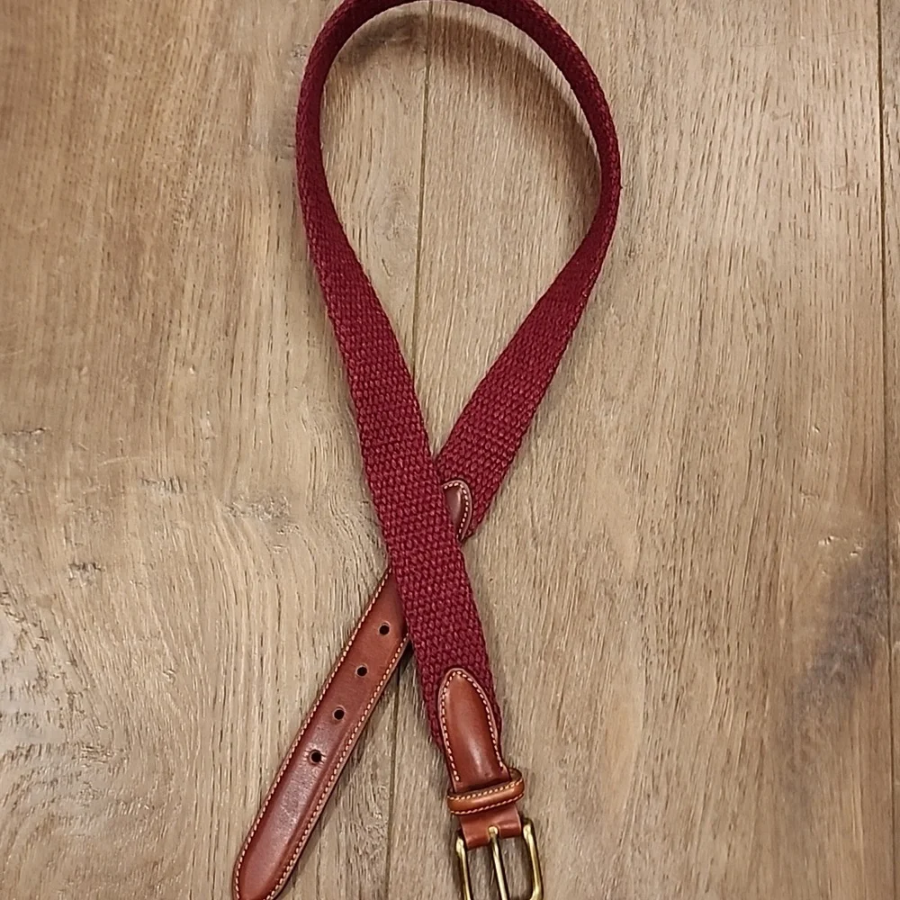 Vintage Trafalgar Woven Belt Burgundy Maroon Leather Accents 90s Men's size 34